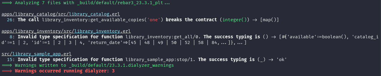 Rebar3 Dialyzer Default Output